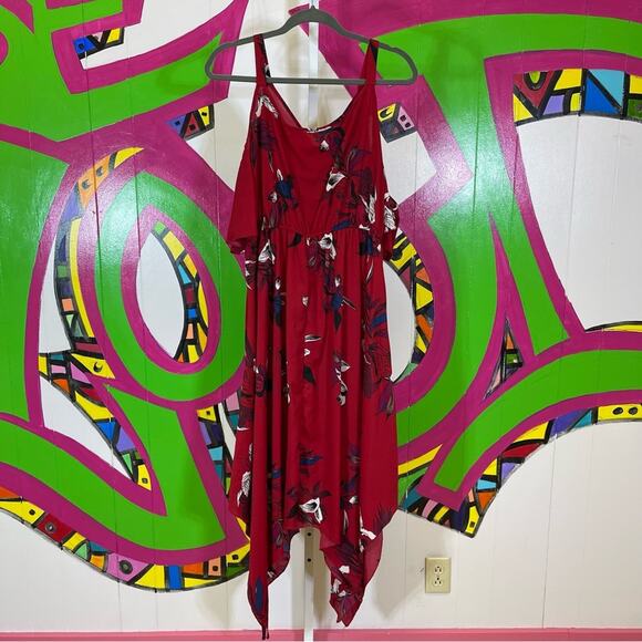 SHEIN, Floral Cold Shoulder Shark Bite Hem Dress. Size 1XL. Excellent condition! - Picture 3 of 7